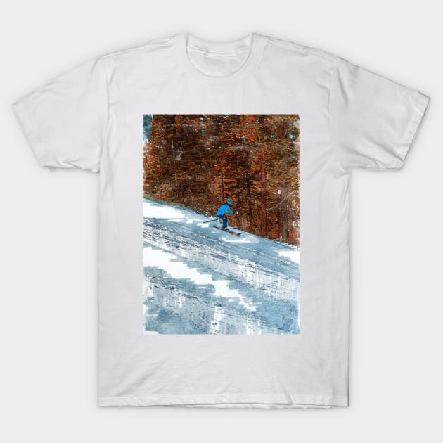 Skiing Fast Abstract T-Shirt by ColortrixArt